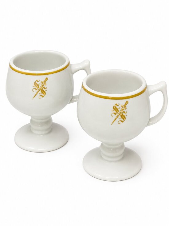 Sterling Other - Sterling China, White Ceramic Pedestal Mugs with Gold Trim & Emblem - Set of 2